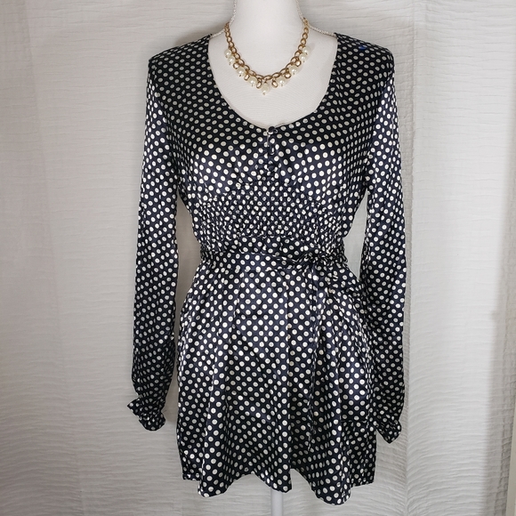 BCBGMaxAzria Tops - Polka dot long sleeve tunic with belt
